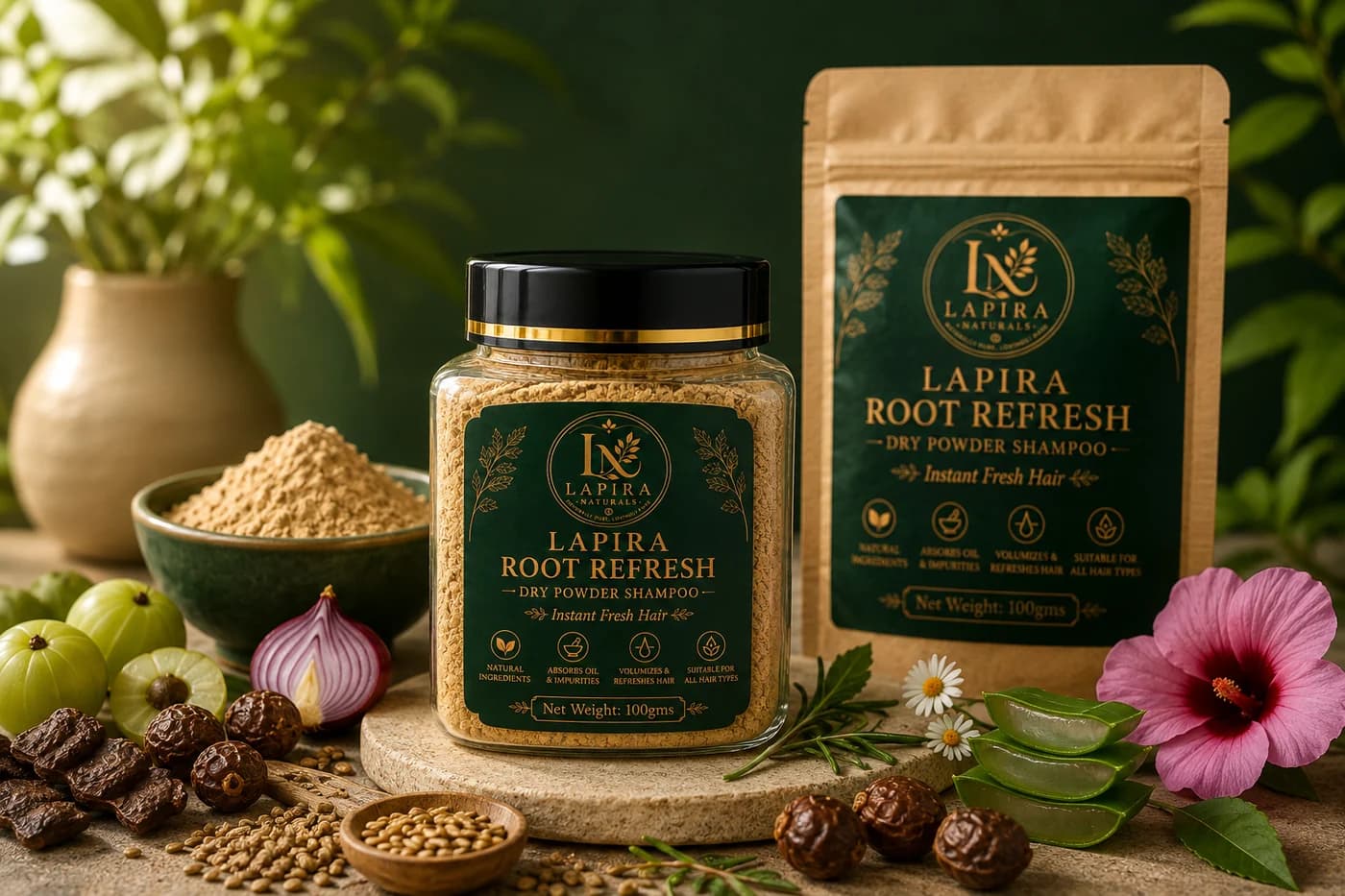 Lapira Root Refresh — Dry-to-Paste Shampoo Powder
